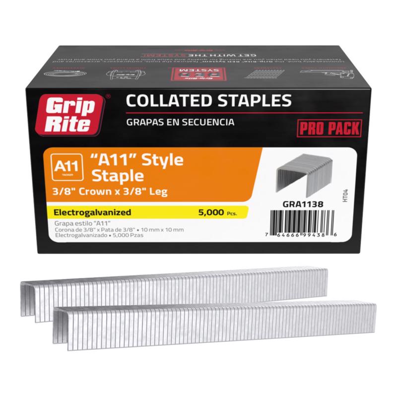 Grip-Rite A11 3/8 in. W X 3/8 in. L Medium Crown Hammer Tacker Staples 5000 pk