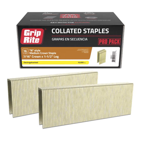 Grip-Rite N-Style 7/16 in. W X 1-1/2 in. L 16 Ga. Medium Crown Staples 10000 pk