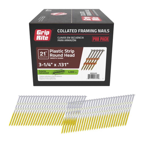 Grip-Rite 3-1/4 in. L X 10 Ga. Plastic Strip Hot-Dip Galvanized Framing Nails 21 deg 4000 pk