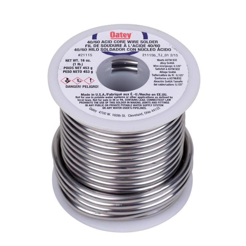 Oatey Acid Core Wire Solder 0.125 in. D Tin/Lead 40/60 1 pc