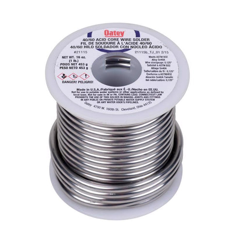 Oatey Acid Core Wire Solder 0.125 in. D Tin/Lead 40/60 1 pc
