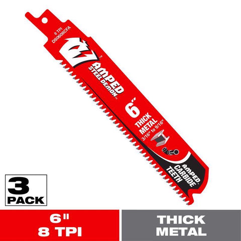 Diablo Steel Demon Amped 6 in. Carbide Tipped Thick Metal Reciprocating Saw Blade 6/9 TPI 3 pk