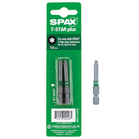 Punta de destornillador SPAX T-Star Plus T20 de 2 pulg. de largo, acero, paquete de 2 (paquete de 10)