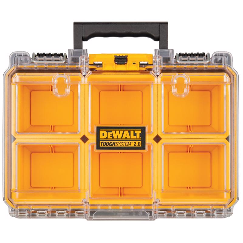 Organizador de medio tamaño ToughSystem 2.0 de DeWalt, de 10,47 pulg. de ancho × 5,2 pulg. de alto, de polipropileno, con 6 compartimentos, amarillo