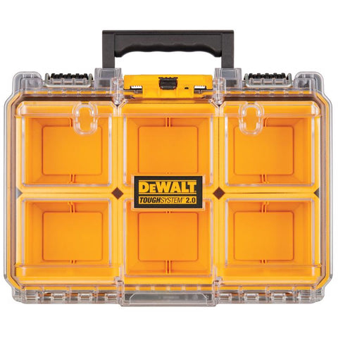Organizador de medio tamaño ToughSystem 2.0 de DeWalt, de 10,47 pulg. de ancho × 5,2 pulg. de alto, de polipropileno, con 6 compartimentos, amarillo