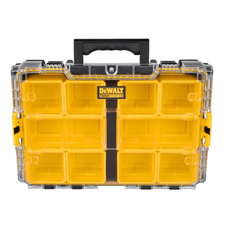 Organizador de almacenamiento DeWalt ToughSystem 2.0 de polietileno resistente a impactos, 10 compartimentos, negro/amarillo