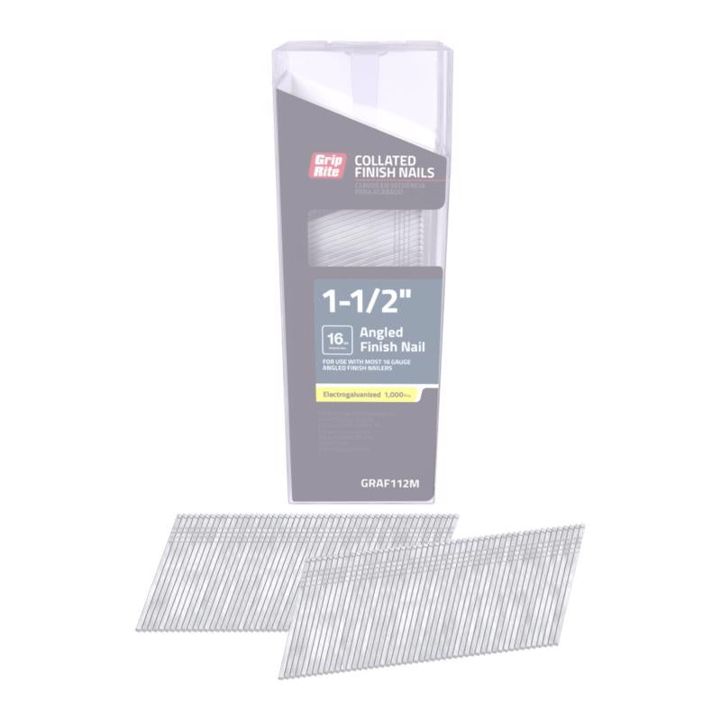 Grip-Rite 1-1/2 in. L X 16 Ga. Angled Strip Electro Galvanized Finish Nails 20 deg 1000 pk (Pack of 5)