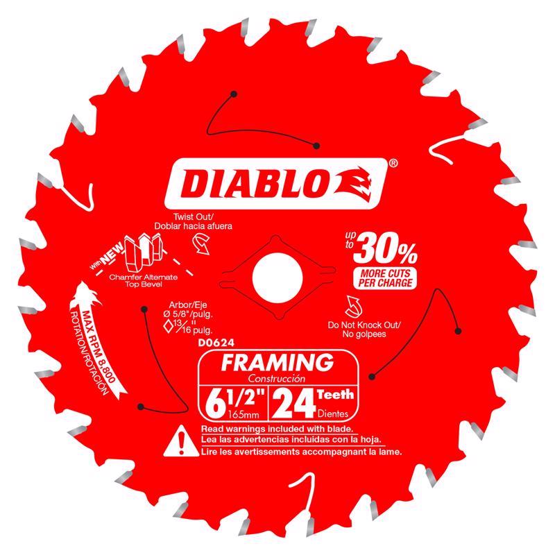 Diablo Tracking Point 6-1/2 in. D X 5/8 in. TiCo Hi-Density Carbide Framing Saw Blade 24 teeth 3 pk