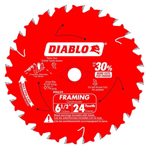 Diablo Tracking Point 6-1/2 in. D X 5/8 in. TiCo Hi-Density Carbide Framing Saw Blade 24 teeth 3 pk