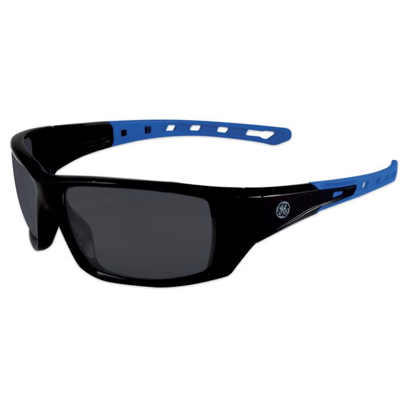 Gafas de seguridad General Electric serie 04, antivaho y resistentes a impactos, con lentes ahumadas y montura negra/azul, paquete de 1