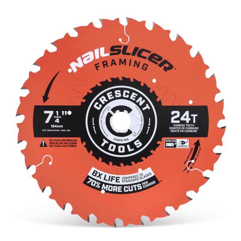 Crescent NailSlicer 7-1/4 in. D X 5/8 in. Framing Carbide Circular Saw Blade 24 teeth 10 pk (Pack of 10)