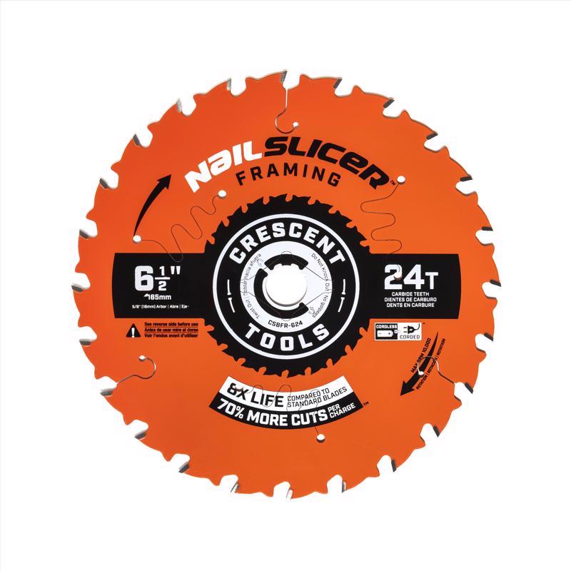 Crescent NailSlicer 6-1/2 in. D X 5/8 in. Framing Carbide Circular Saw Blade 24 teeth 10 pk (Pack of 10)
