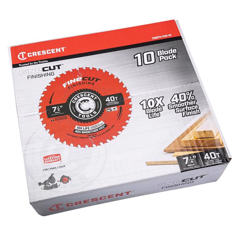 Crescent Finecut 7-1/4 in. D X 5/8 in. Carbide Tipped Finishing Saw Blade 40 teeth 10 pk (Pack of 10)