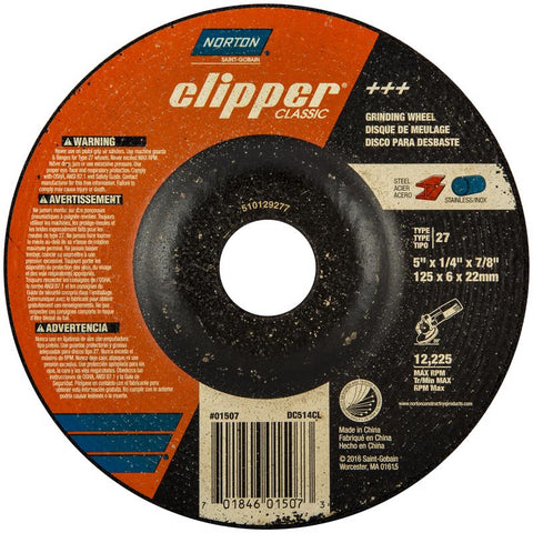 Norton Clipper 5 in. D X 7/8 in. X 1/4 in. thick Classic Grinding Wheel 1 pk