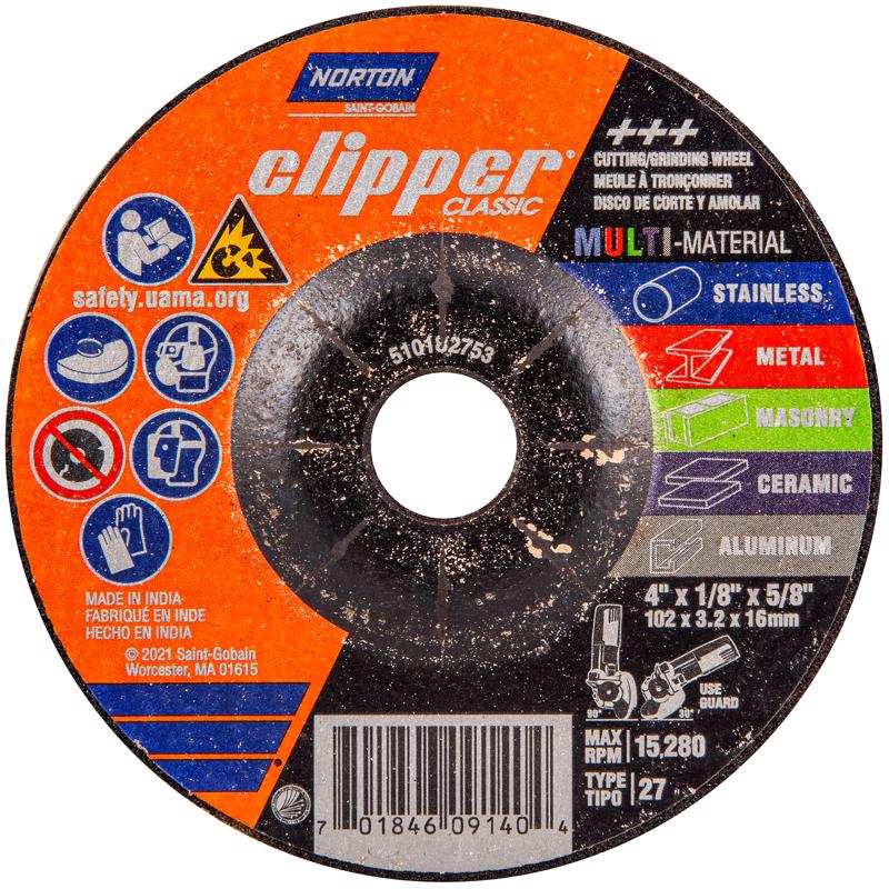 Norton Clipper 4 in. D X 5/8 in. X 1/8 in. thick Classic Grinding Wheel 1 pk