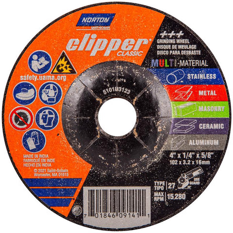 Norton Clipper 4 in. D X 5/8 in. X 1/4 in. thick Classic Grinding Wheel 1 pk