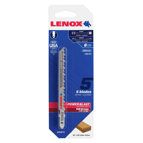 LENOX 4 in. Bi-Metal T-Shank Jig Saw Blade 6 TPI 5 pk
