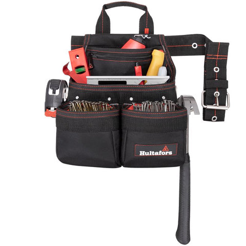 Bolsa para herramientas y clavos de poliéster balístico CLC Hultafors con cinturón, negro/rojo