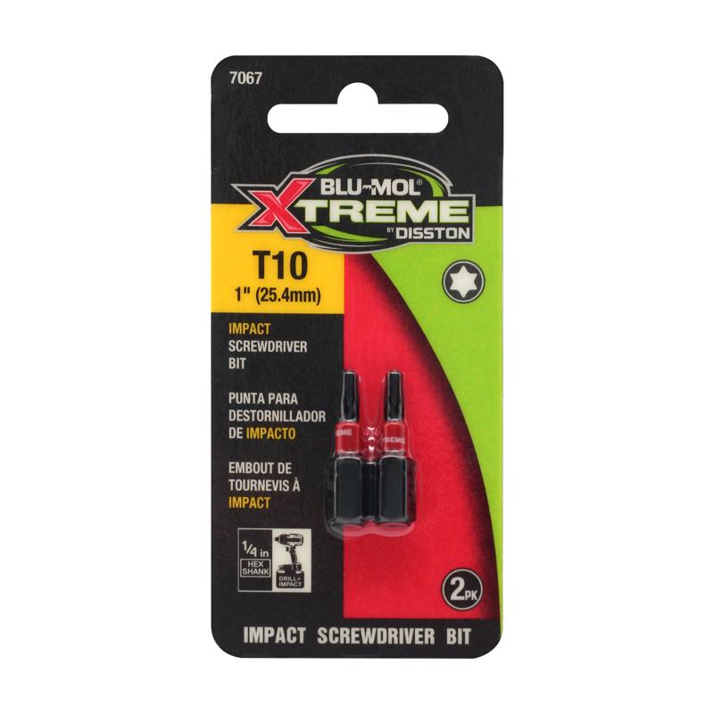 Punta de destornillador Blu-Mol Xtreme Torx 10 de 1 pulgada de largo, acero para herramientas S2, 2 piezas