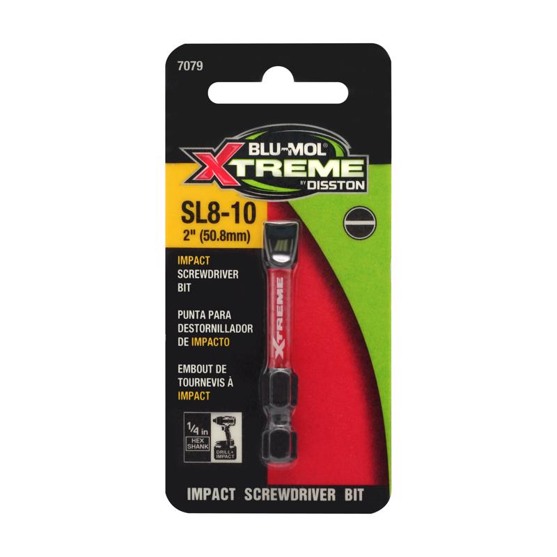 Punta de destornillador plana Blu-Mol Xtreme 8-10 x 2 pulg. L, acero S2 para herramientas, 2 piezas