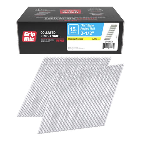 Grip-Rite 2-1/2 in. L X 15 Ga. Angled Strip Electro Galvanized Finish Nails 3650 pk