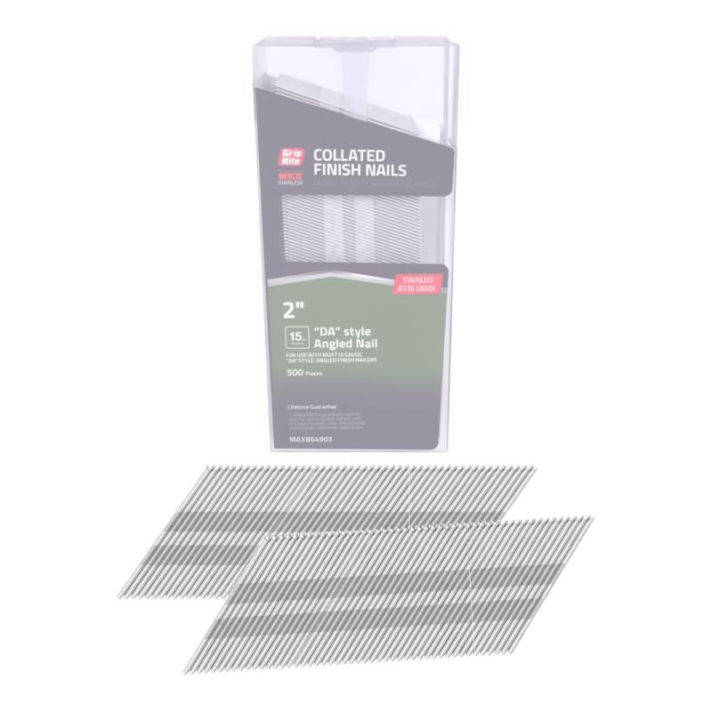 Grip-Rite 2 in. L X 15 Ga. Angled Strip 316 Stainless Steel Finish Nails 500 pk