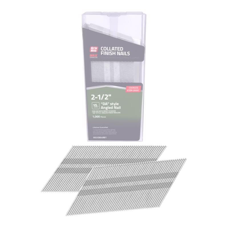 Grip-Rite Prime Guard 2-1/2 in. L X 15 Ga. Angled Strip Stainless Steel Finish Nails 1000 pk