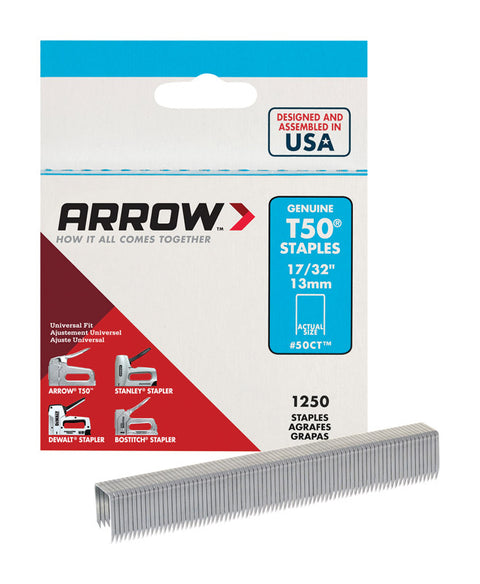 Arrow T50 3/8 in. W X 17/32 in. L 18 Ga. Flat Crown Heavy Duty Staples 1250 pk (Pack of 4)