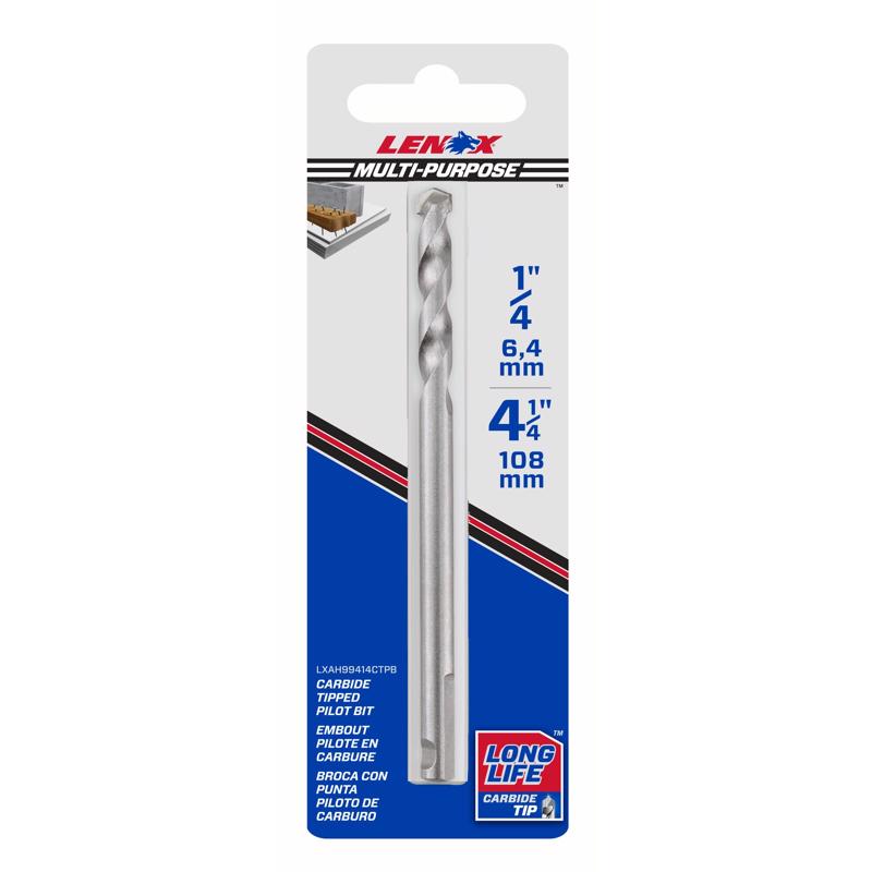 LENOX 108 mm Carbide Tipped 4-1/4 in. L X 1/4 in. D Hole Saw Pilot Bit Arbor Included