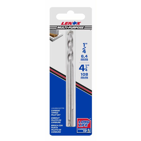 LENOX 108 mm Carbide Tipped 4-1/4 in. L X 1/4 in. D Hole Saw Pilot Bit Arbor Included