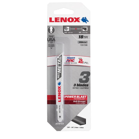 LENOX Power Arc 3-5/8 in. Bi-Metal T-Shank Jig Saw Blade 18 TPI 3 pc
