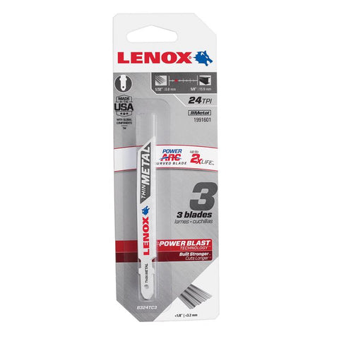LENOX Power Arc 3-5/8 in. Bi-Metal T-Shank Jig Saw Blade 24 TPI 3 pc