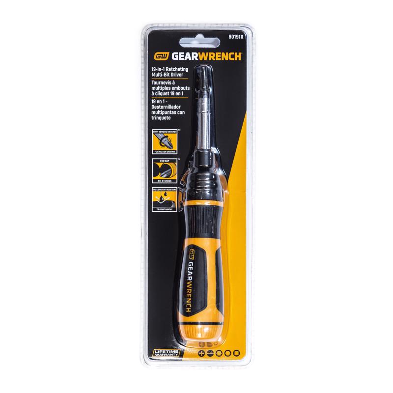 Destornillador de trinquete multipunta GEARWRENCH Phillips/Plano/Torx/Cuadrado de 9.5 pulg., 19 piezas