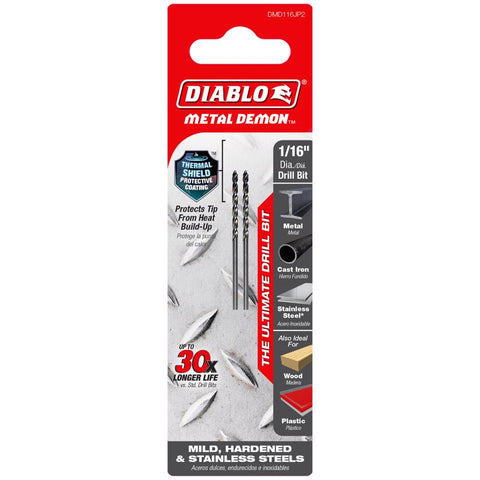 Diablo Metal Demon 1/16 in. X 1.7 in. L Metal Drill Bit 3-Flat Shank 1 pc