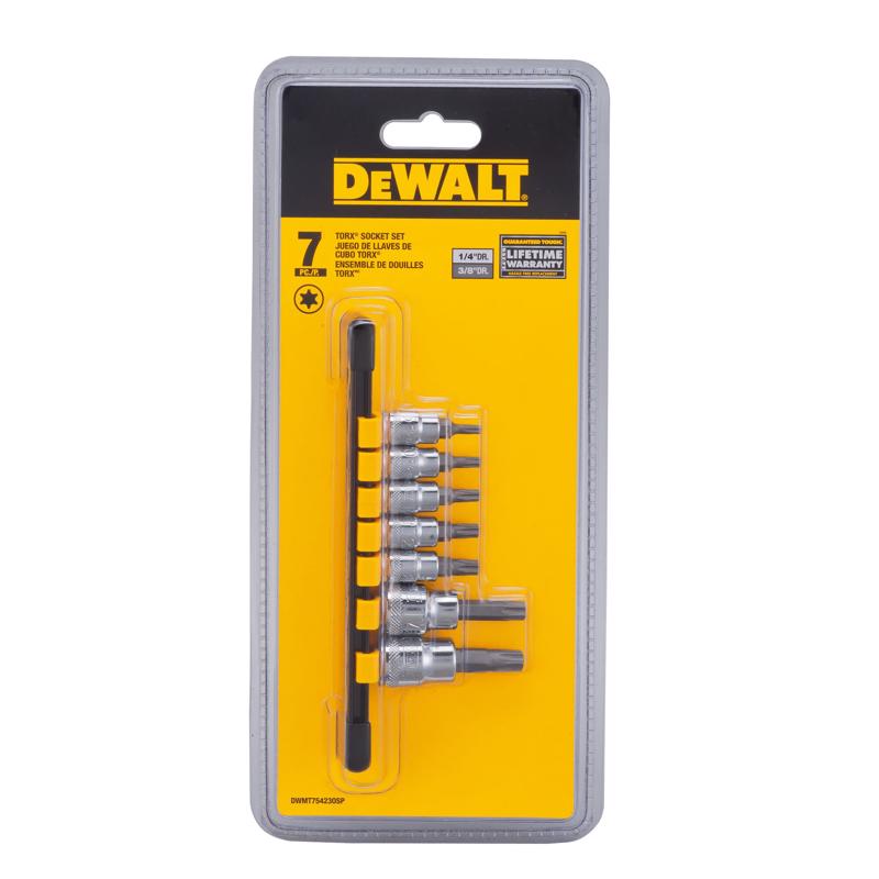 Juego de 7 vasos de destornillador Torx DeWalt con encastre de 1/4 y 3/8 pulg.