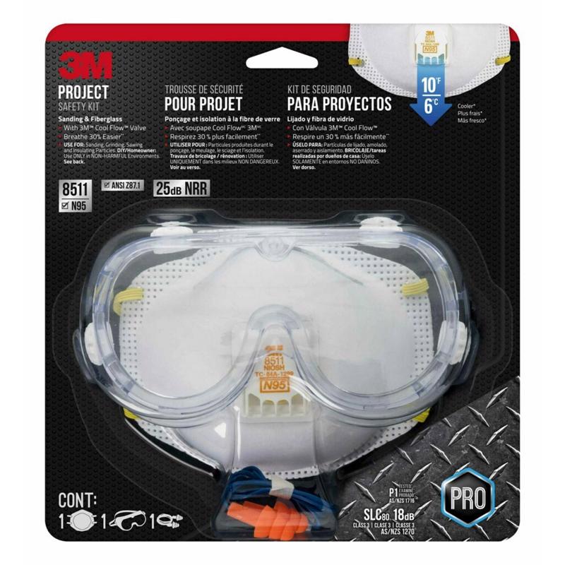 Kit de suministro de respirador 3M para lijado y fibra de vidrio, blanco, 3 piezas