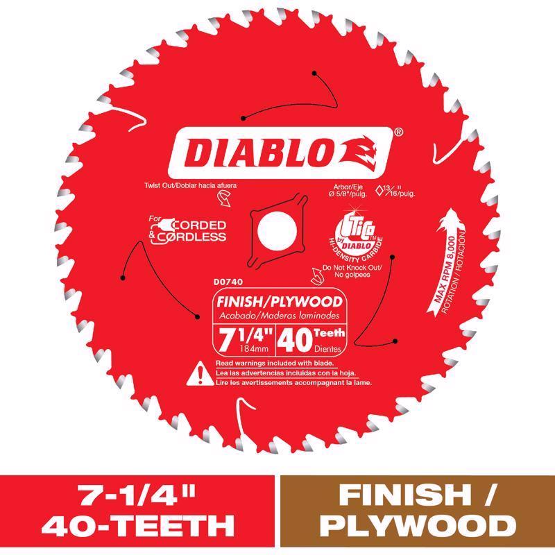 Diablo 7-1/4 in. D X 5/8 in. TiCo Hi-Density Carbide Finishing Saw Blade 40 teeth 1 pk (Pack of 10)