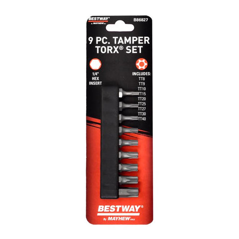 Mayhew Bestway Tamper Torx Screwdriver Bit Set S2 Tool Steel 9 pc