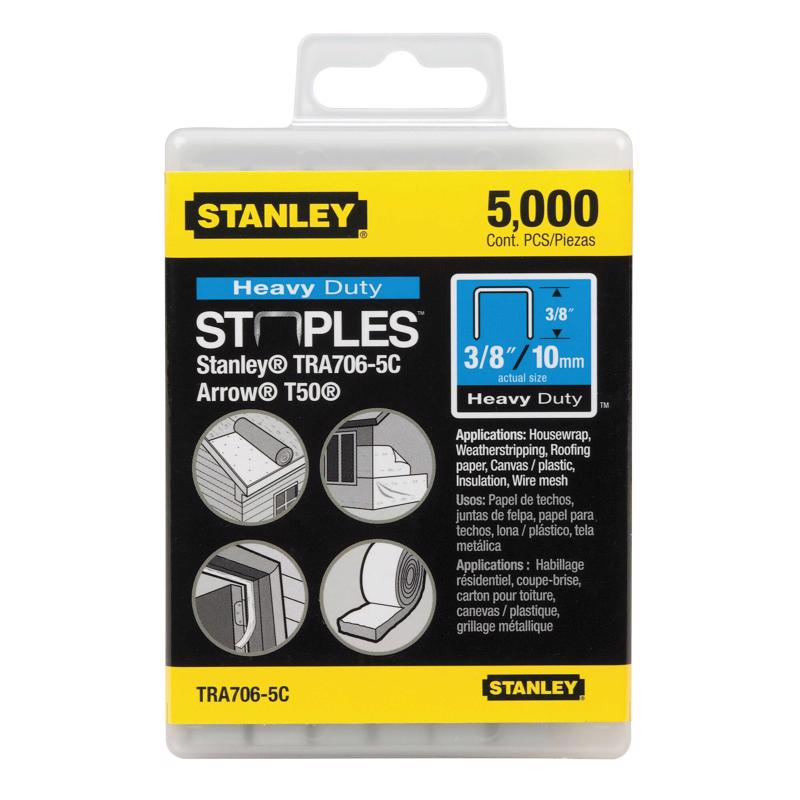 Grapas de alta resistencia STANLEY T50 de 3/8 pulg. con corona estrecha, paquete de 5000
