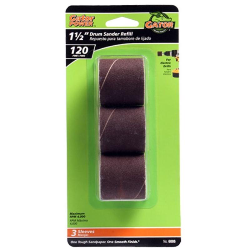 Gator 1.5 in. D X 1.5 in. L Aluminum Oxide Abrasive Sleeve Refill 120 Grit Fine 3 pc
