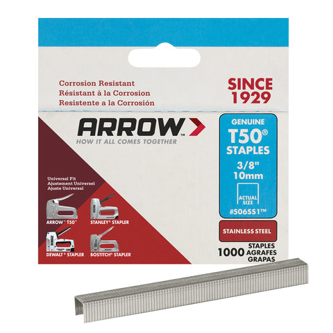 Arrow T50 3/8 in. W X 3/8 in. L 18 Ga. Flat Crown Heavy Duty Staples 1 pk