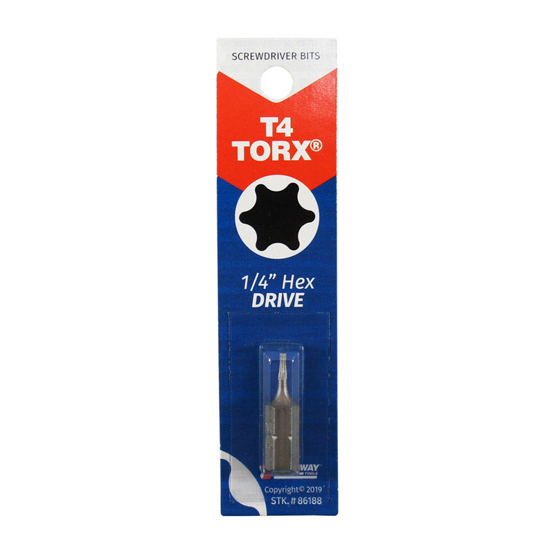 Best Way Tools Punta de destornillador Torx T4 de 1/4 pulg. x 1 pulg. de largo, de acero al carbono, 1 pieza