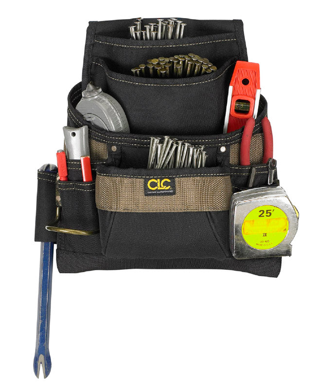 Bolsa de herramientas de poliéster CLC de 3,75 pulg. de ancho x 14,25 pulg. de alto, 11 bolsillos, negro/beige, 1 ud.