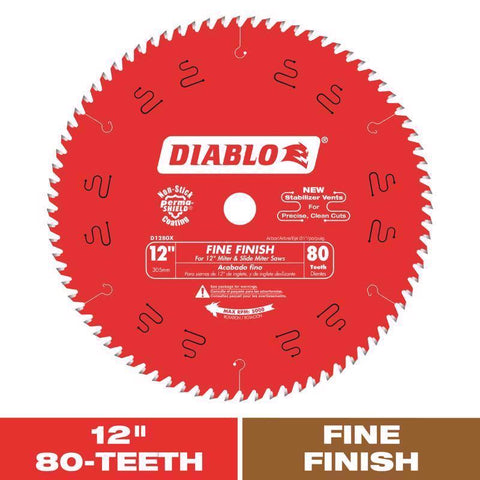 Disco de sierra para acabado de carburo de alta densidad TiCo Diablo de 12 pulg. de diámetro × 1 pulg. de ancho, 80 dientes, 1 ud.