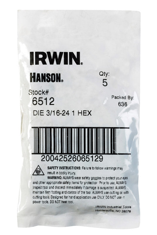 Irwin Hanson SAE 3/16 in. Hexagon Die (Pack of 5)