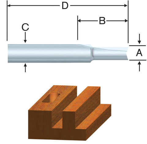 Vermont American 1/4 in. D X 1/8 x 5/16 in. X 2 in. L Carbide Tipped 1-Flute Straight Router Bit