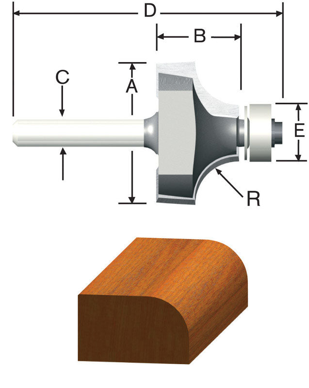 Fresa de punta redonda con punta de carburo Vermont American de 5/8 pulg. de diámetro x 1/16 pulg. x 2 pulg. de largo