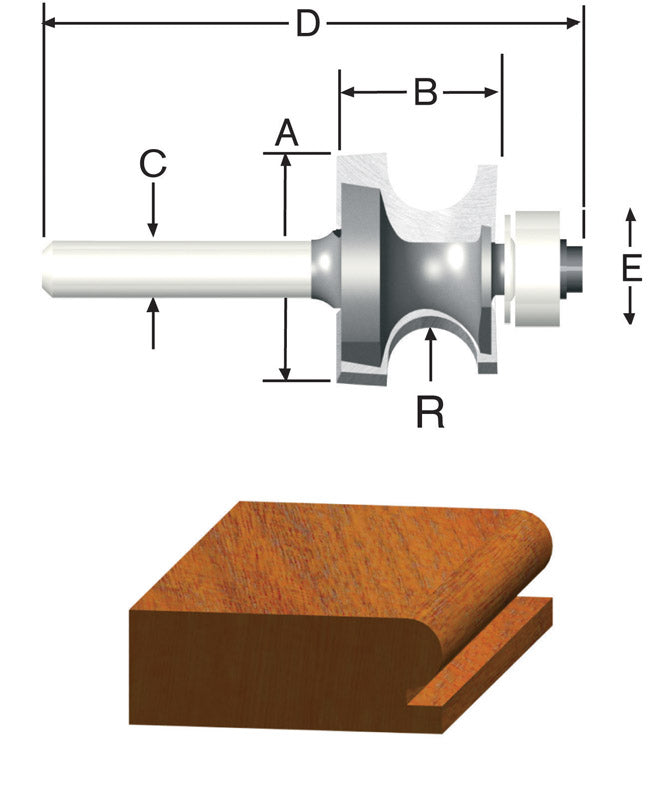 Fresa de carburo para cantos de Vermont American de 1 pulg. de diámetro x 3/16 pulg. x 2-1/8 pulg. de largo