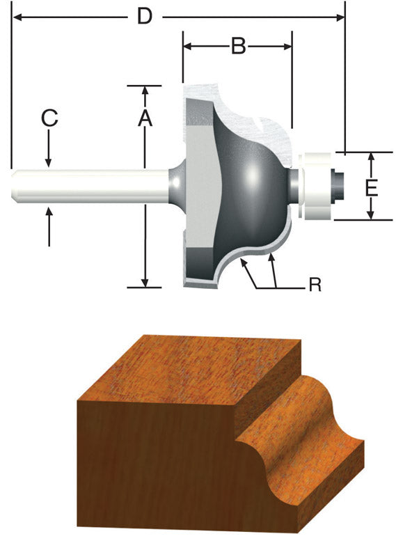 Fresa románica de ogee con punta de carburo Vermont American de 1-1/2 pulg. de diámetro x 1/4 pulg. x 2-3/8 pulg. de largo