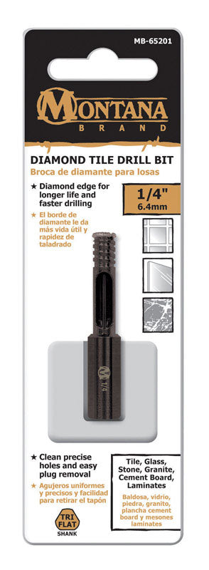 Montana Brand Diamond 1/4 in. Alloy Steel Tile Drill Bit 3-Flat Shank 1 pc